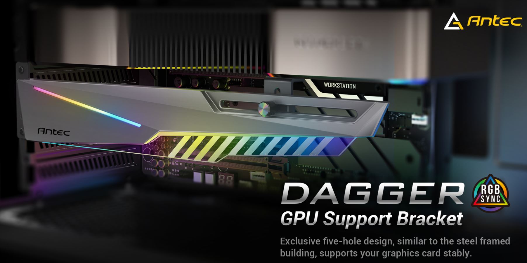 Antec GPU Bracket Dagger Black ARGB 5V 3-Pin. 5 holes. Horizontal Mount GPU 170