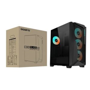 (LS) Gigabyte C301V2 RGB Tempered Glass E-ATX Black Mid Tower Gaming Chassis  2x