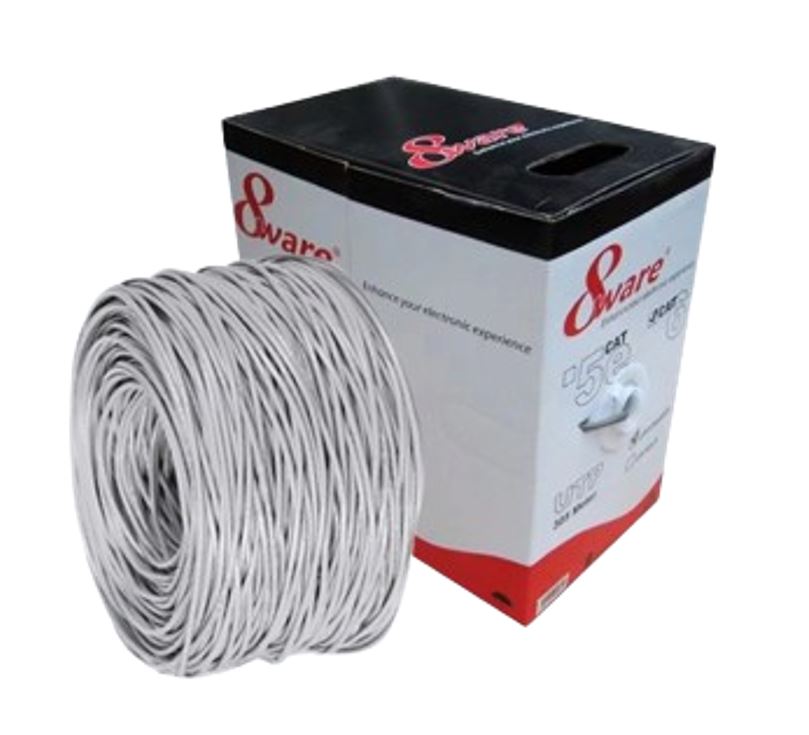 8Ware Cat5E 100m Solid Copper Cable Roll on Box with Dispenser 24AWG 10/100 8-co