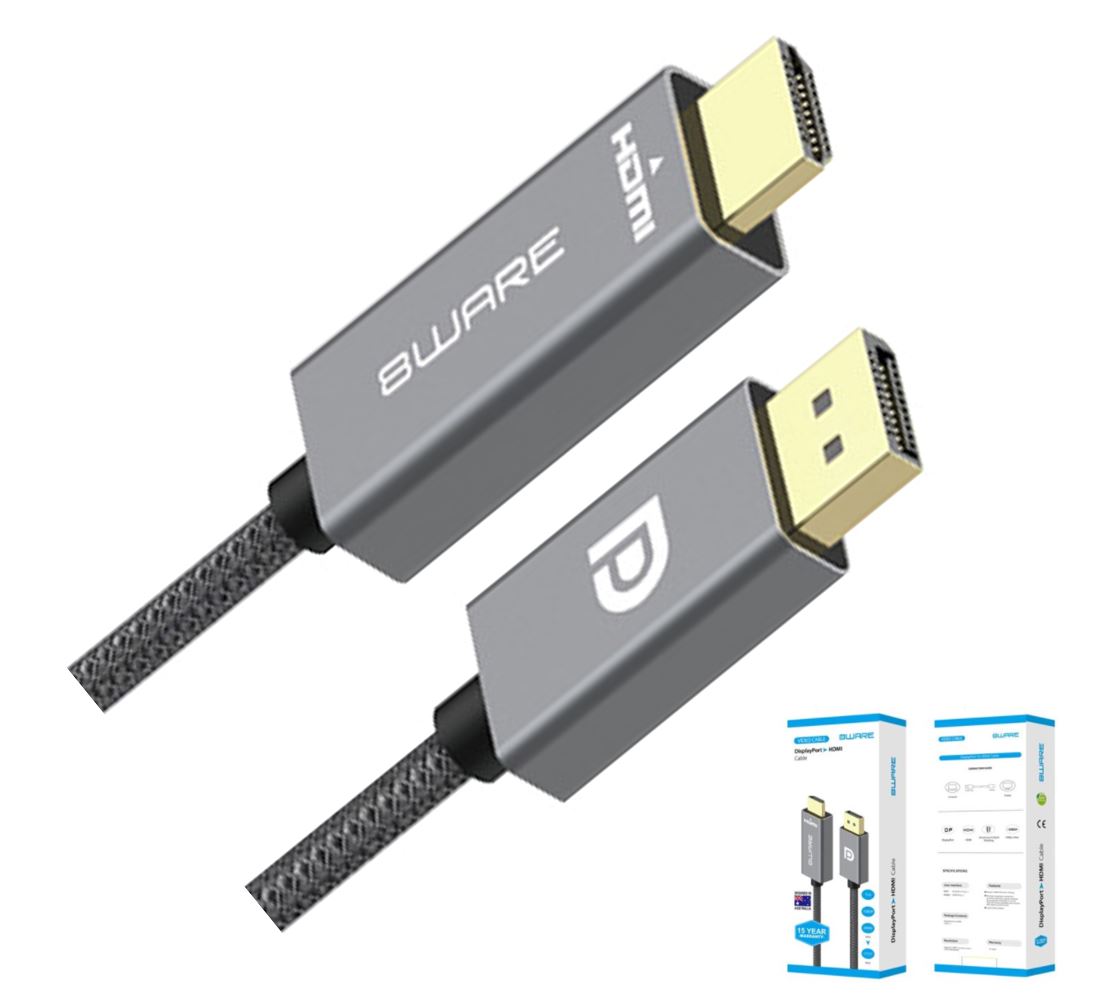 8ware 2m DisplayPort DP to HDMI 1.4v Male to Male Adapter Converter Cable Retail