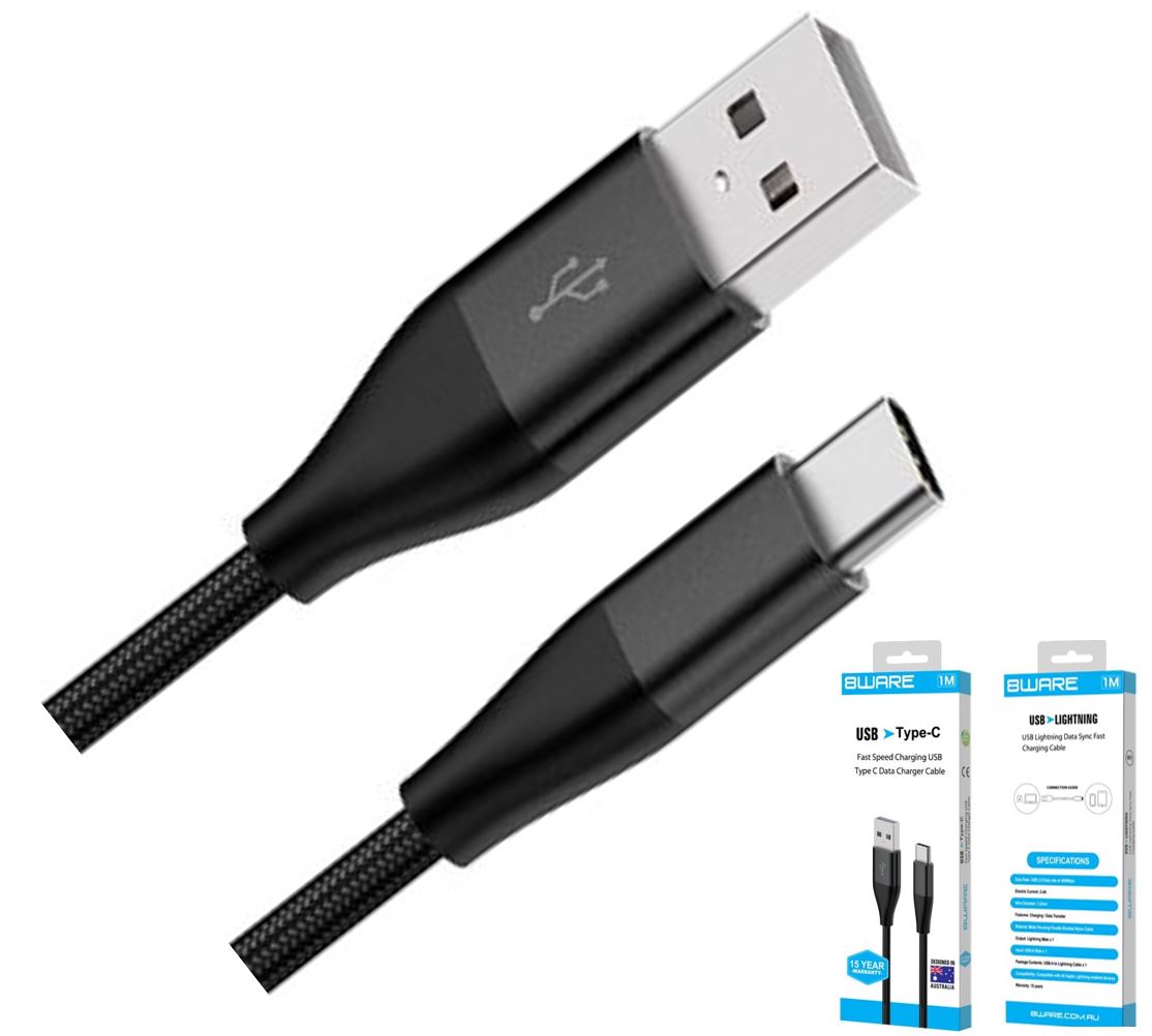 8Ware Premium 2m Samsung Certified Fast Speed Charging USB-C to USB-A Data Charg