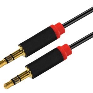 Astrotek 1m Stereo 3.5mm Flat Cable Male to Male Black with Red Mold - Audio Inp