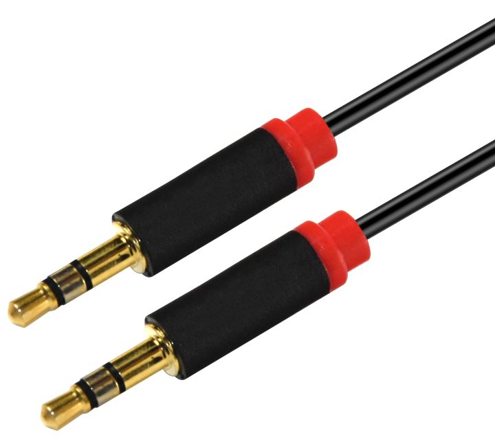 Astrotek 1m Stereo 3.5mm Flat Cable Male to Male Black with Red Mold - Audio Inp