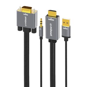 (LS) mbeat® Tough Link 1.8m HDMI to VGA Cable with USB Power & 3.5mm Audio Up t