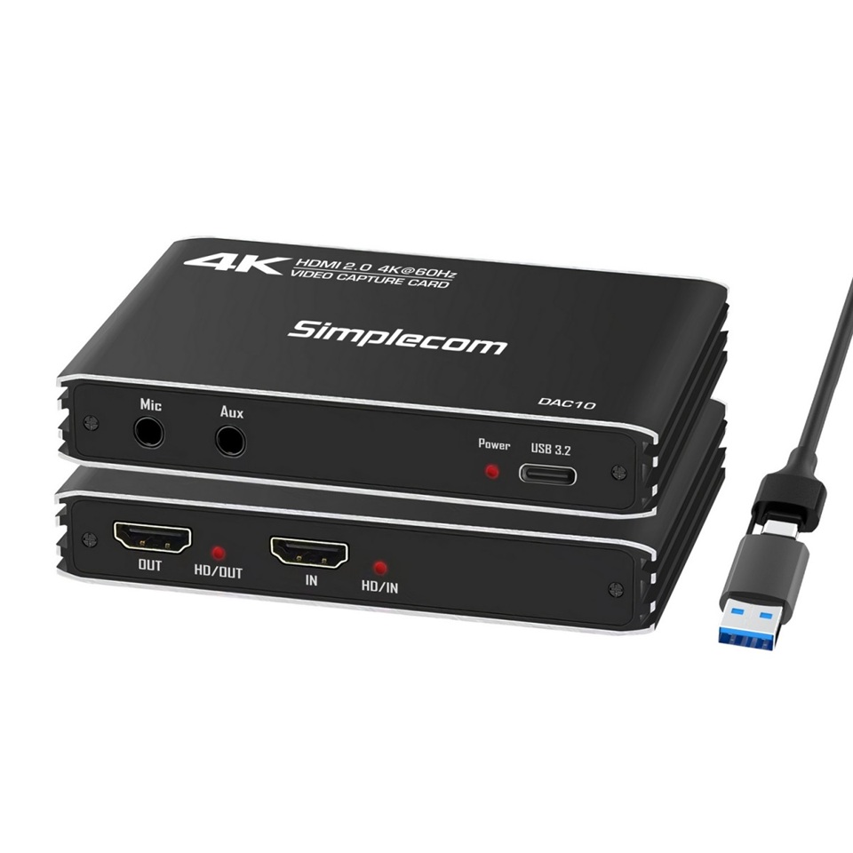 (LS)Simplecom DAC10 HDMI 2.0 to USB 4K@60hz Video Capture Card Stream and Record