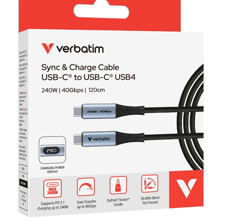 Verbatim Sync & Charge USB-C to USB-C USB4 Cable
