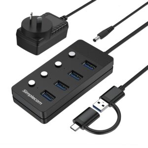 Simplecom CH345C SuperSpeed USB-A and USB-C to 4-Port USB 3.0 Hub 5Gbps Individu