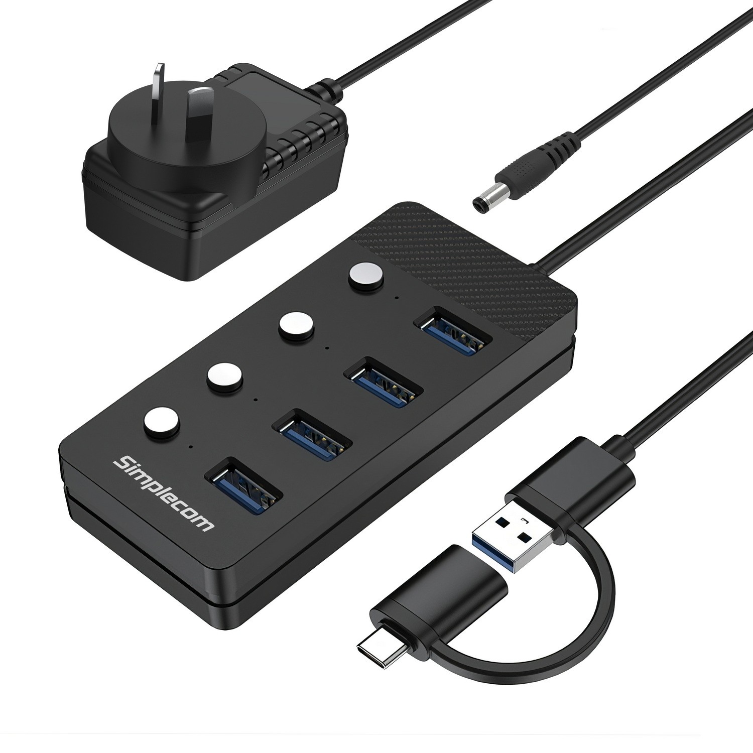Simplecom CH345C SuperSpeed USB-A and USB-C to 4-Port USB 3.0 Hub 5Gbps Individu