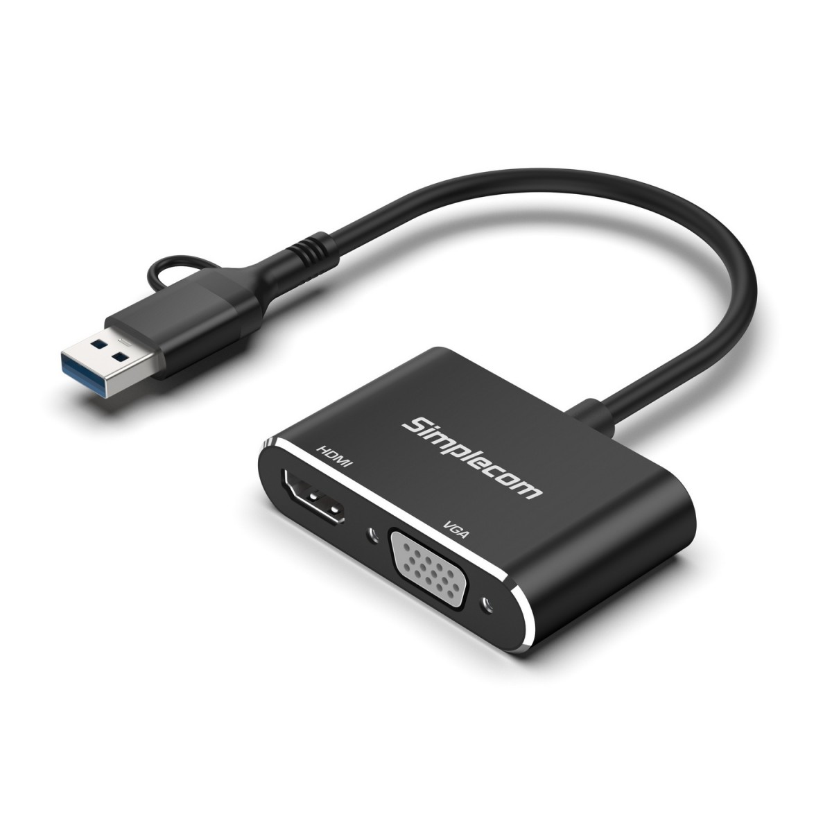Simplecom DA326C USB 3.0 and USB-C to HDMI + VGA Video Card Adapter Full HD 1080