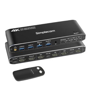 Simplecom KM430 Dual HDMI Monitor KVM Switch for 2 Computers with 4-Port USB Hub