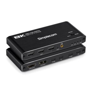 Simplecom KM470 2-Port USB-C KVM Switch 8K Docking Station HDMI 2.1 DP for Lapto
