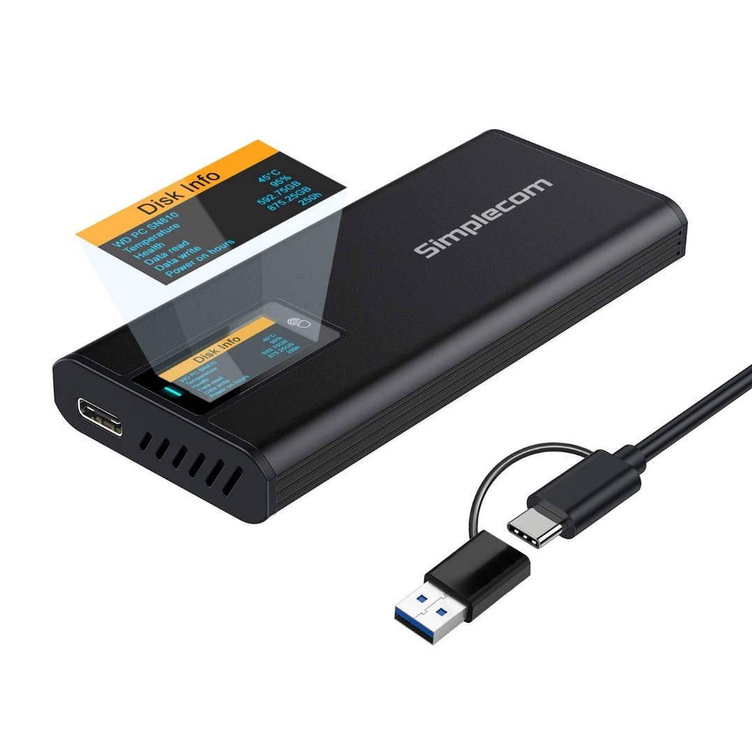 Simplecom SE530 NVMe / SATA M.2 SSD to USB-C Enclosure with SMART LED Screen USB