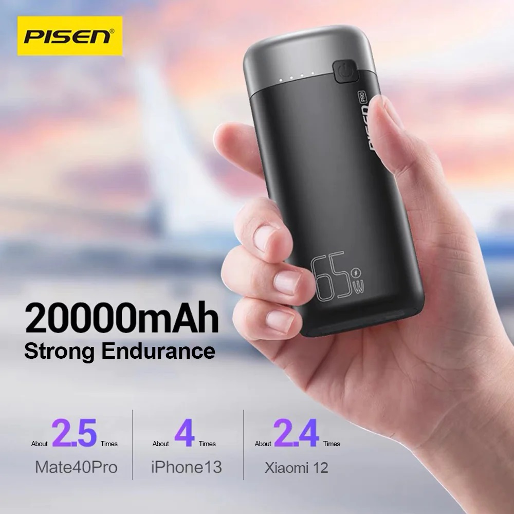 Pisen Pro 65W 20K (20000mAh) Laptop Power Bank (3 Port) + USB-C to USB-C Cable (