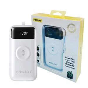 Pisen Flex 22.5W CCC-Certified 10K (10000mAh) Power Bank + Integrated Cable (Lig