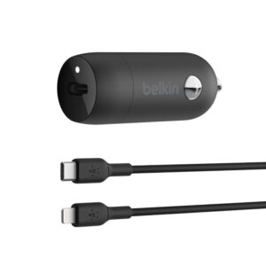 Belkin BoostCharge 30W USB-C PD Car Charger + Lightning to USB-C Cable (1M) - Bl