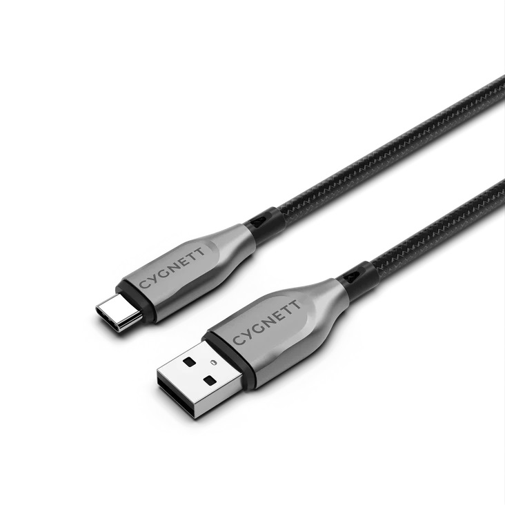 LS Cygnett Armoured Braided USB-C to USB-A (2.0) Cable (1M) - Black (CY4681PCUSA