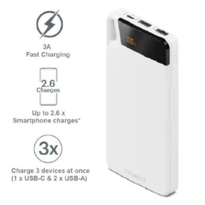 Cygnett ChargeUp Boost 4th Gen 10K mAh Power Bank-White(CY4748PBCHE)Triple Port(