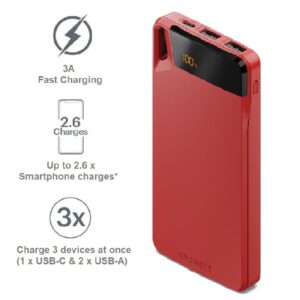 Cygnett ChargeUp Boost 4th Gen 10K mAh Power Bank -Red(CY4749PBCHE)Triple Port(D