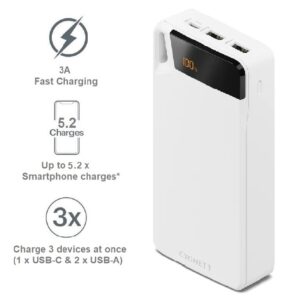 Cygnett ChargeUp Boost 4th Gen 20K mAh Power Bank- White(CY4752PBCHE)Triple Port