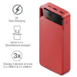 Cygnett ChargeUp Boost 4th Gen 20K mAh Power Bank -Red(CY4753PBCHE)Triple Port(D