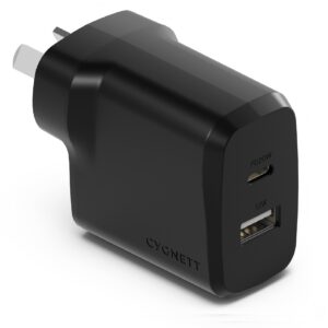 Cygnett PowerPlus 32W Dual Port (20W USB-C + 12W USB-A) PD Fast Wall Charger-Bla