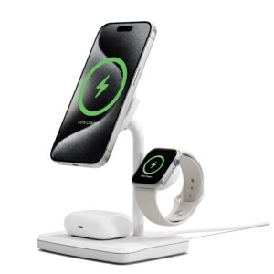 Cygnett ChargeBase Qi2 3-in-1 Magnetic 15W Wireless Charger-White(CY5070BUNCP)