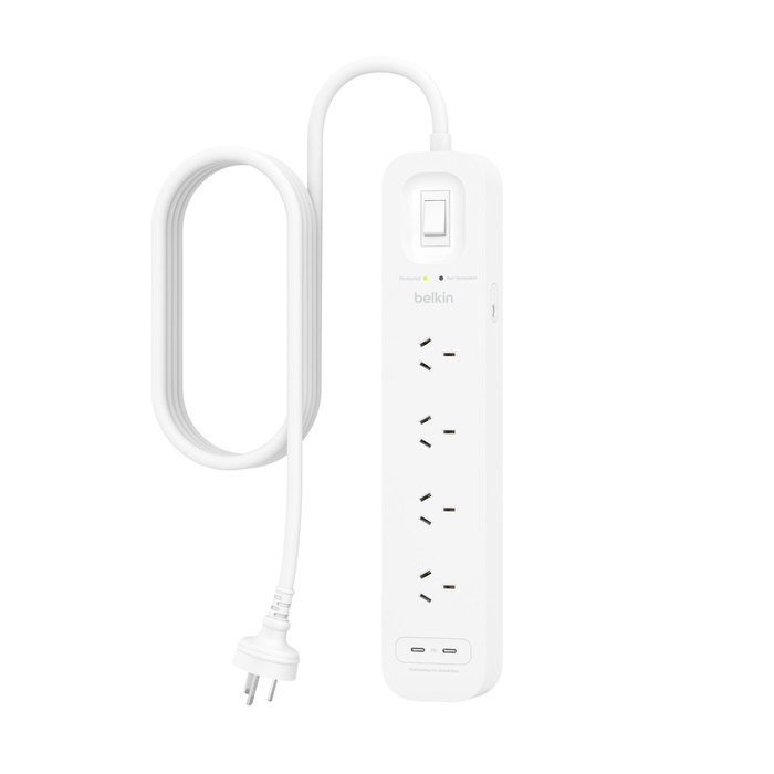 Belkin SurgePlus 4-Outlet Surge Protector With Dual USB-C Port(30W) -White(SRB00