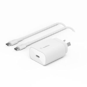 Belkin BoostCharge 25W USB-C Cubic Wall Charger + USB-C to USB-C Cable (1M) - Wh