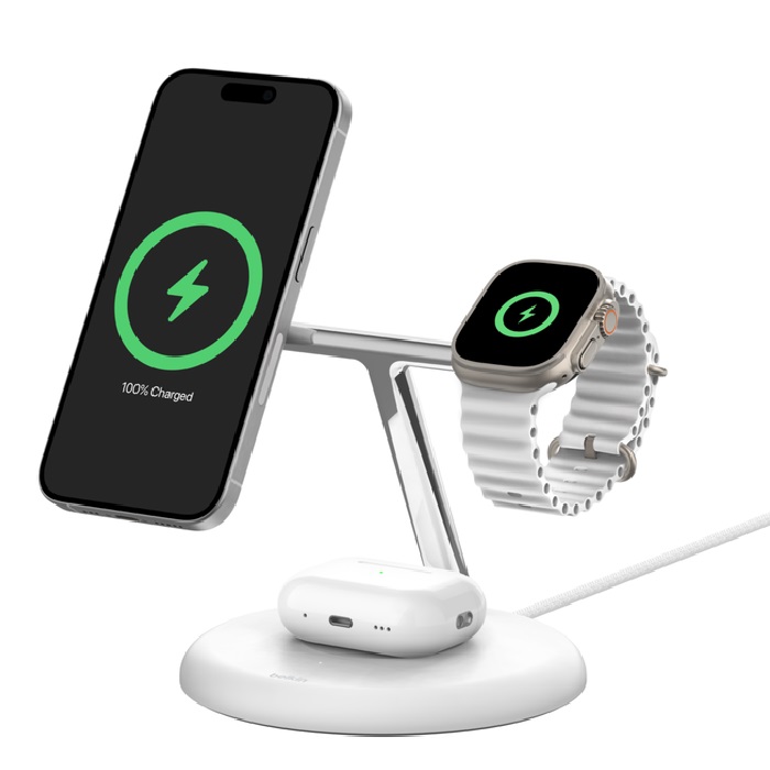 Belkin BoostCharge Pro 3-in-1 Magnetic Qi2 Wireless Charging Stand + 36W Wall Ch