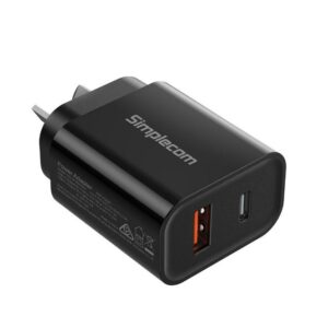 Simplecom CU220 Dual Port PD 20W Fast Wall Charger USB-C + USB-A for Phone Table
