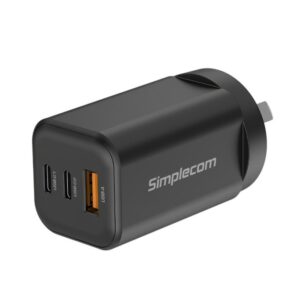 Simplecom CU365 3-Port PD 65W GaN Wall Charger Dual USB-C + USB-A for Phone Lapt