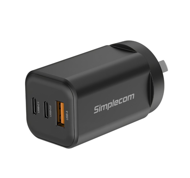 Simplecom CU365 3-Port PD 65W GaN Wall Charger Dual USB-C + USB-A for Phone Lapt