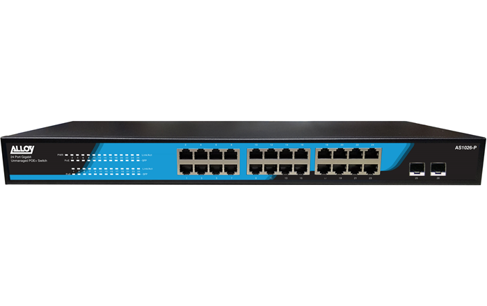 Alloy AS1026-P 24 Port Unmanaged Gigabit 802.3at PoE Switch + 2x 1000Mb SFP Por