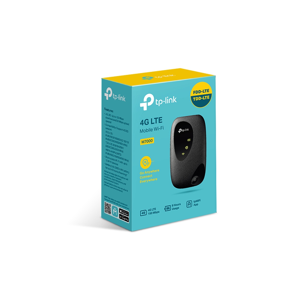 (E)TP-Link M7000 4G-LTE Mobile Wi-Fi 150Mbps DL 50Mbps UL 4G SIM Card Slot 2000m