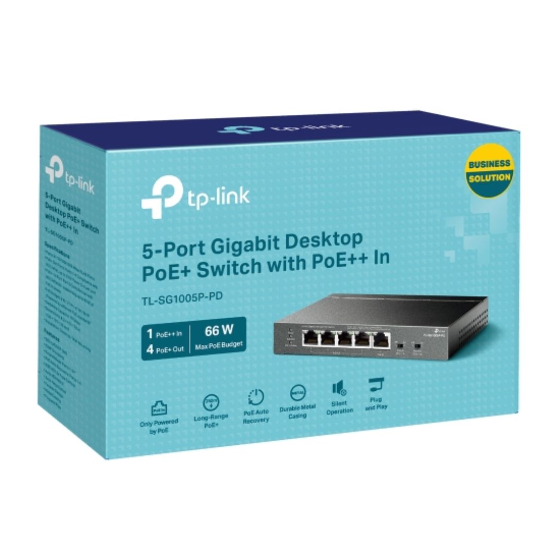 TP-Link TL-SG1005P-PD 5-Port Gigabit Desktop PoE+ Switch with 1-Port PoE++ In