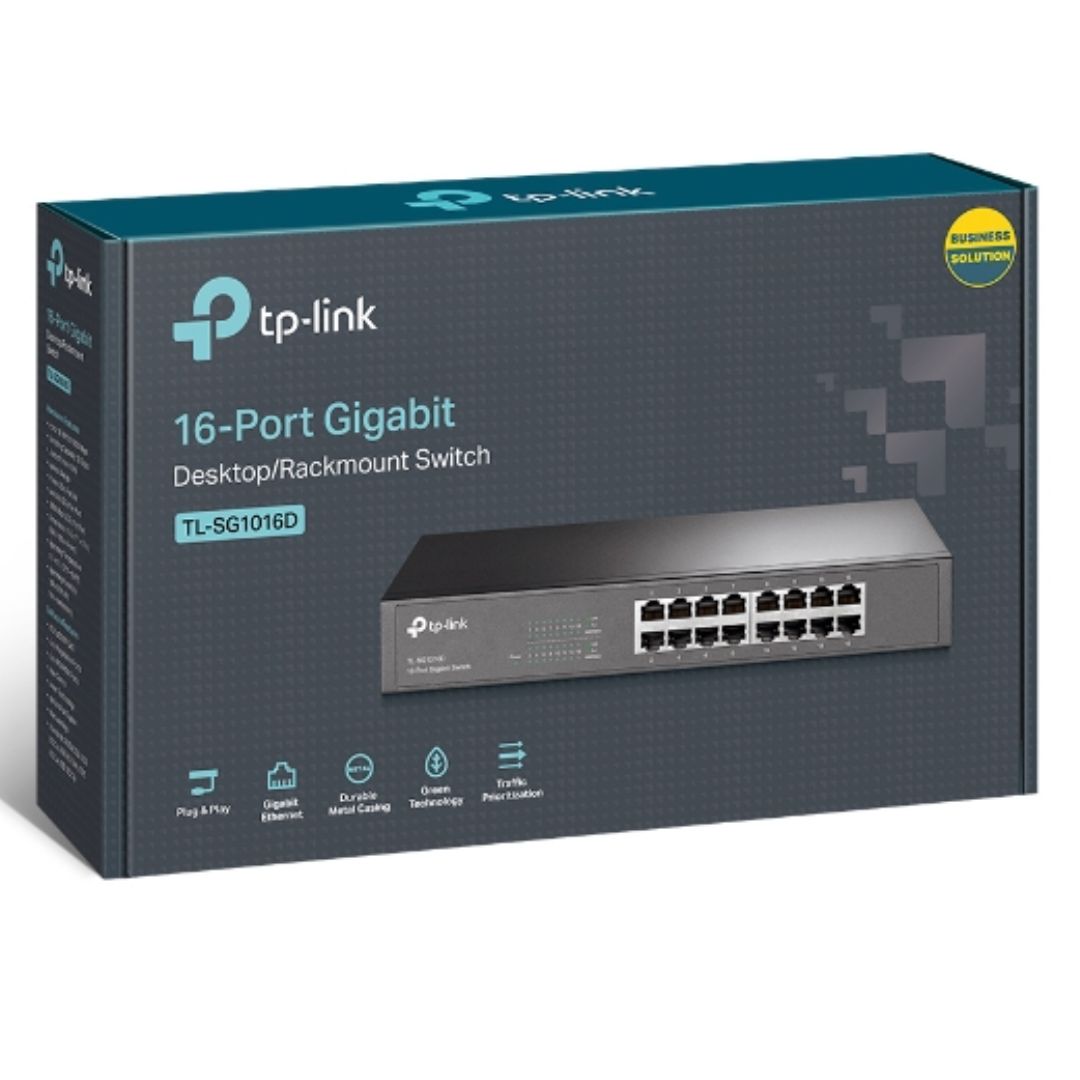 TP-Link TL-SG1016D 16-Port Gigabit Desktop/Rackmount Unmanaged Switch Energy-eff