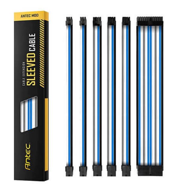 (LS)Antec PSU - Sleeved Extension Cable Kit V2 - Blue / White / Black . 24PIN A