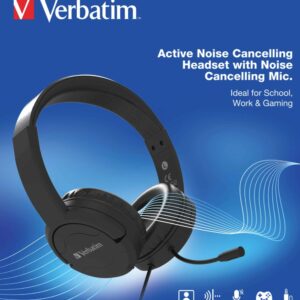 Verbatim Active Noise Cancelling Headset with Gooseneck Mic. 3.5mm Jack for PC