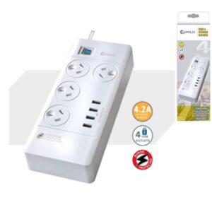 Sansai 4 Outlets & 4 USB Outlets Surge Protected Powerboard Master On/Off switch