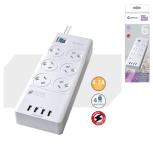 Sansai 6 Outlets & 4 USB Outlets Surge Protected Powerboard Master On/Off switch