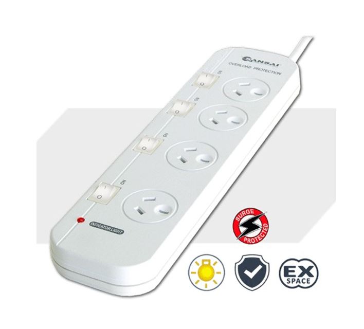 Sansai 4-Way Power Board (421SW) with Individual Switches and Surge Protection 2