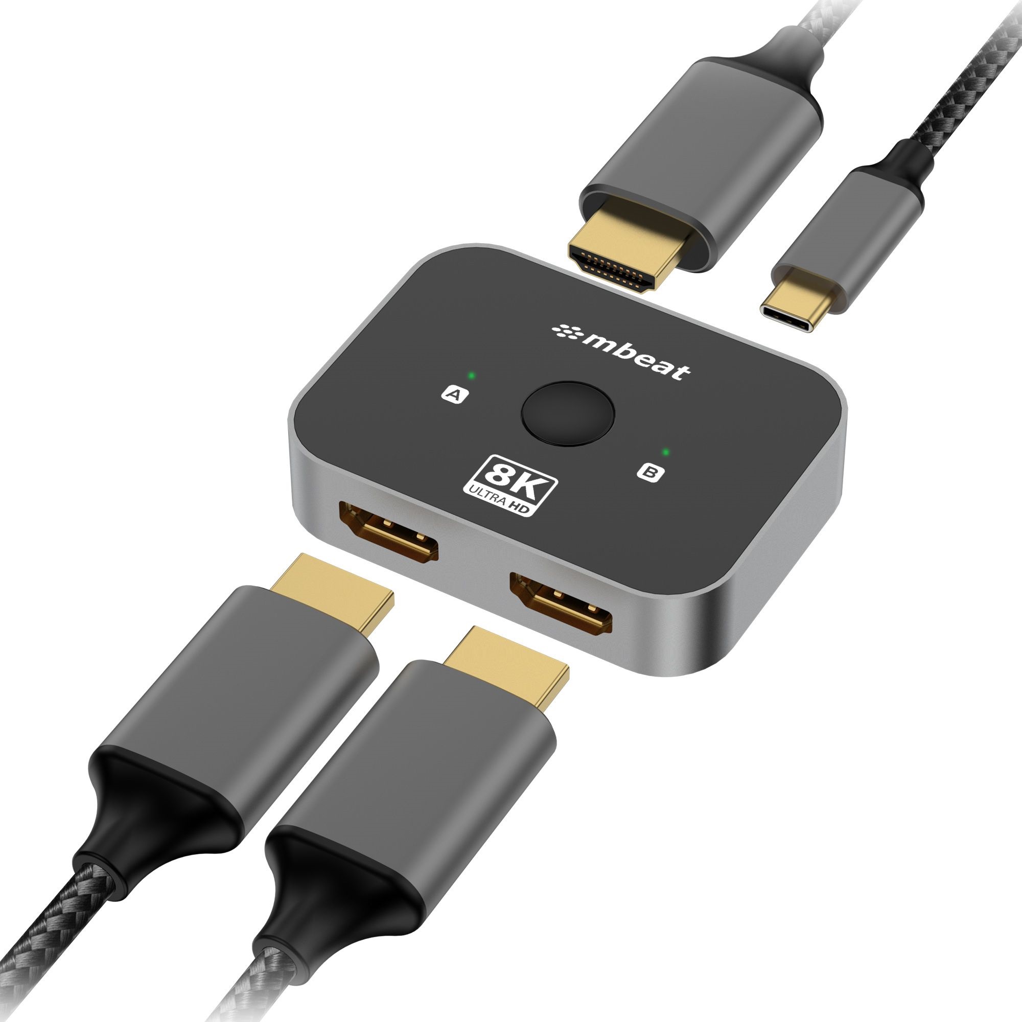 mbeat® 8K Bi-directional HDMI 2.1 Switch 2 In 1 Out/1 In 2 Out 8K@60Hz resolut