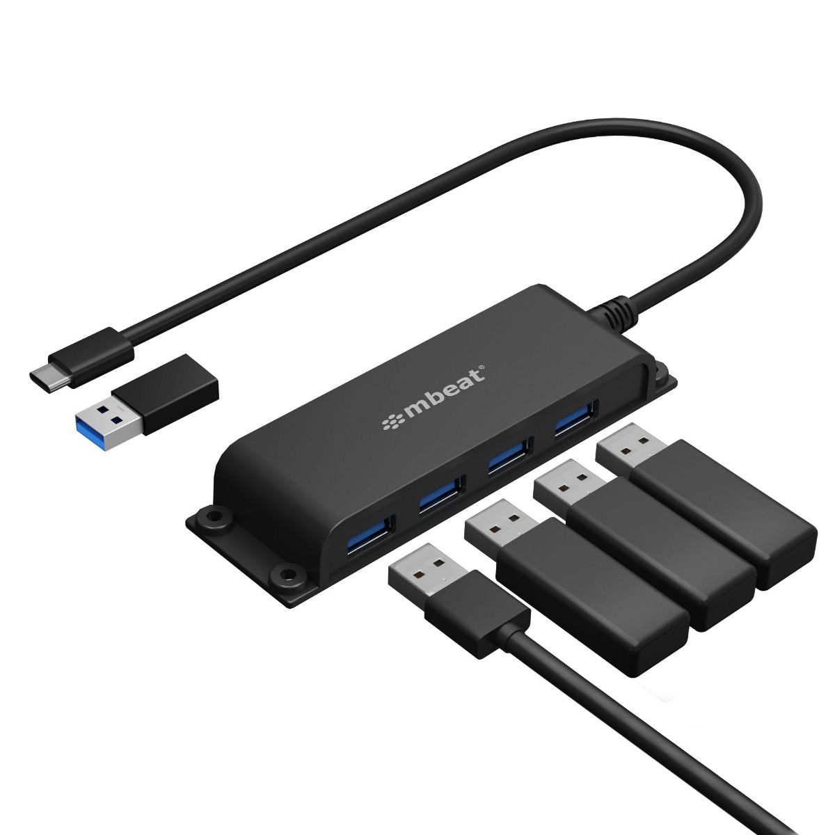 (LS) mbeat® Mountable 4-Port USB-A & USB-C Adapter Hub - 60cm Data Cable