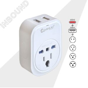 Sansai USB Travel Adaptor USB A + C 2xUSB Charging Outlets 100-240VAC 10A 2400W