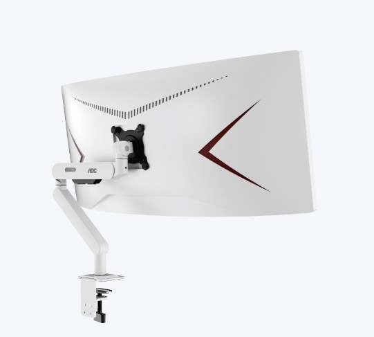 (LS)AOC AM406W White Desk-mount monitor arm with Alloy Structure. Mechanical Spr