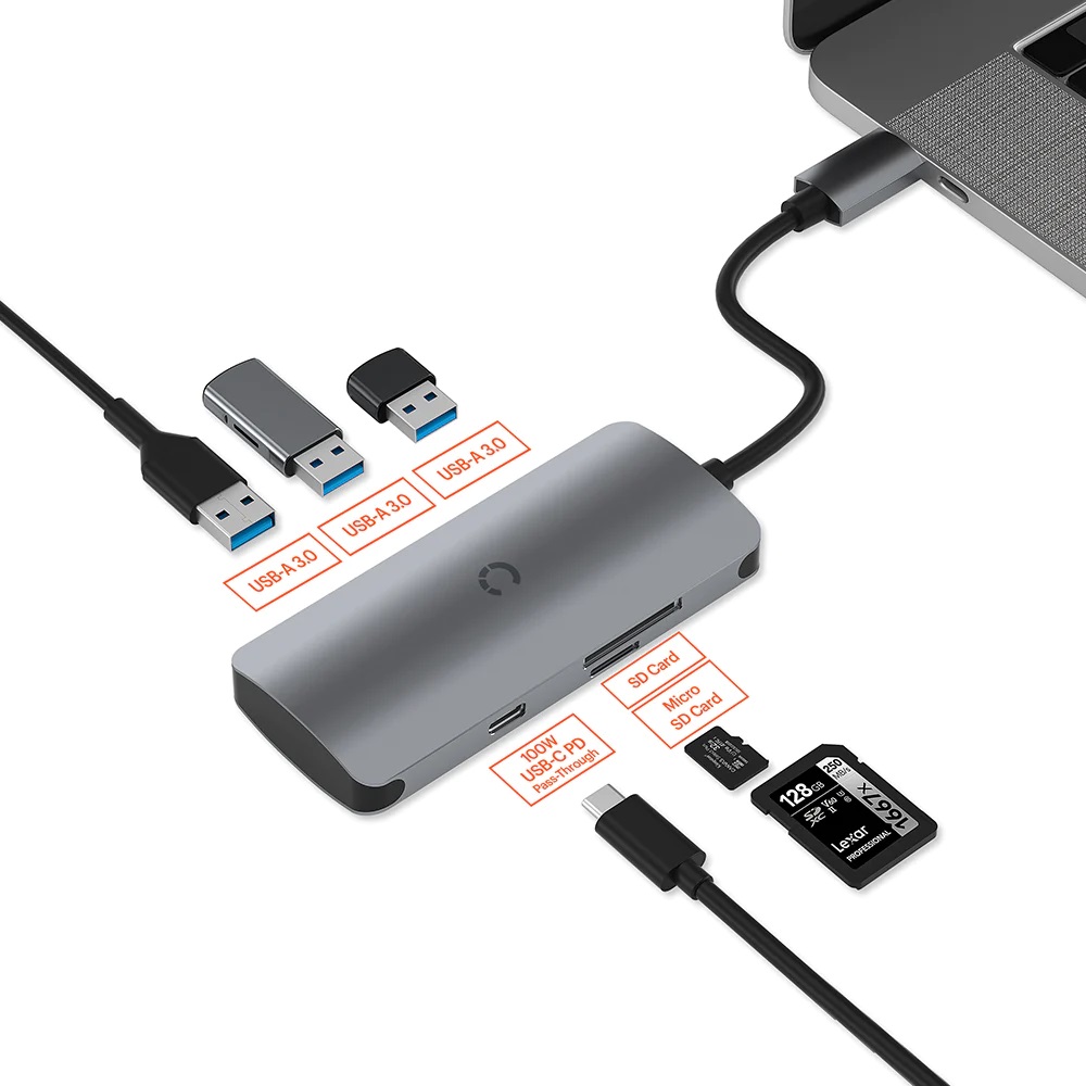 Cygnett Unite SlimMate 6-in-1 USB-C Multiport Hub Adapter Dock-(CY3316HUBC3)3xUS