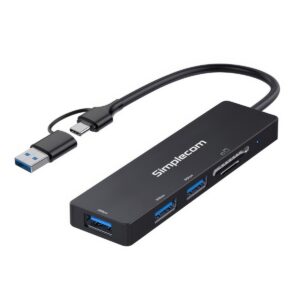 Simplecom CH365C SuperSpeed 3-Port USB Hub with SD MicroSD Card Reader USB-A and