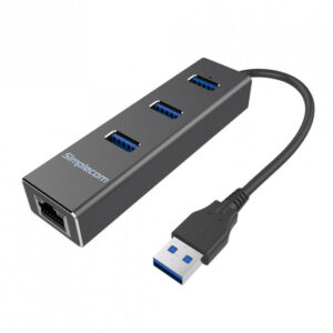 (LS)Simplecom CHN410 Black Aluminium 3 Port USB 3.0 HUB with Gigabit Ethernet Ad
