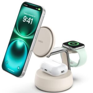 Belkin UltraCharge Pro 3-in-1 Magnetic Charging Dock w/ Qi2 (25W) + 45W Wall Cha