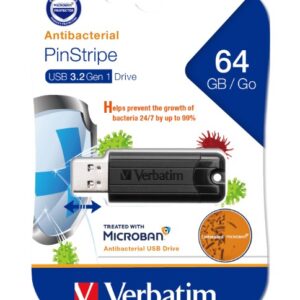 (LS)Verbatim 64GB Antibacterial Pinstripe USB 3.0 Drive (with Microban®) Black
